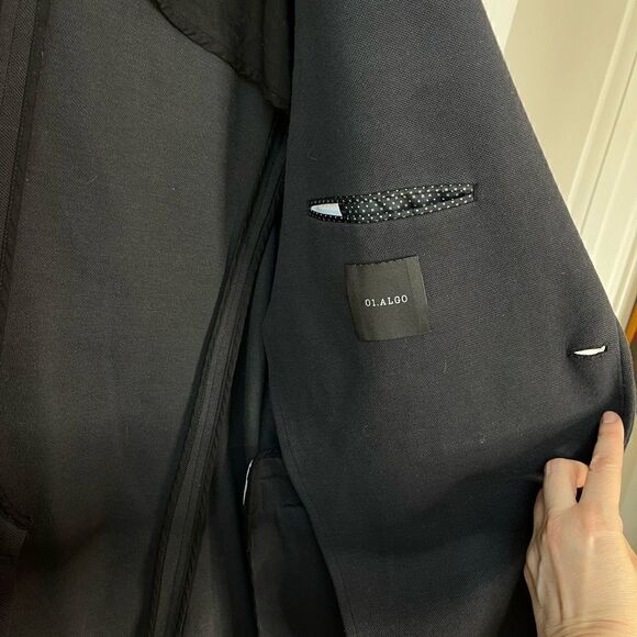 01.Algo Mens Navy Blazer 2 Button Double Vent 100% Cotton - Picture 11 of 11